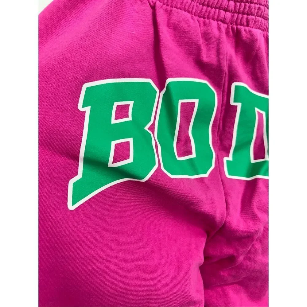 Body by Raven Tracy Pink Green Backshot Logo High Rise Elastic Waist Jogger Swea - Picture 12 of 16